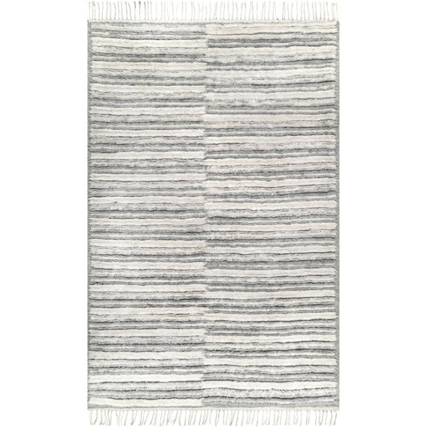 Arvin Olano x Rugs USA Crissy Crosshatch Shag Wool Beige Area Rug